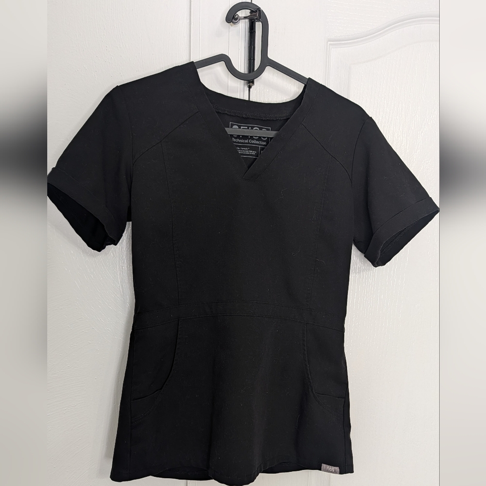 Figs Black V-Neck Medical Scrub Top